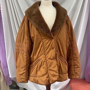 Brown Faux Fur Collar Women's Jacket